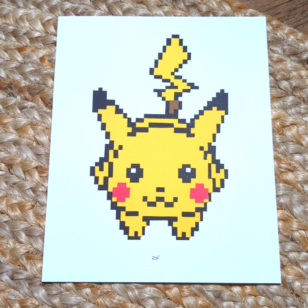Pikachu, Pokemon art, pixel art, cut paper, 8x10